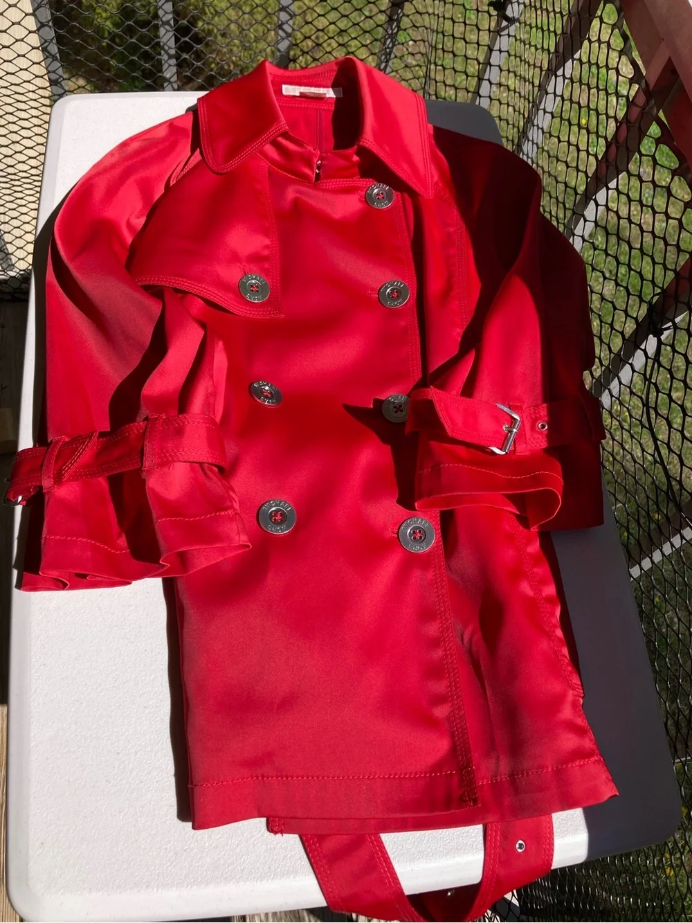 Michael Kors Red Belted Cropped Trench Coat Silver Hardware